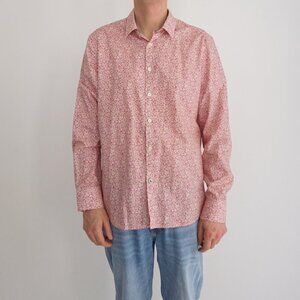 English Laundry White Pink Floral Cotton Luxury Button Up Dress Shirt Medium